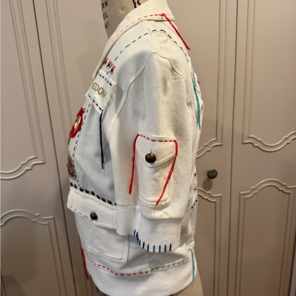 Double D Ranch White Embroidered Americana French Terry Bomber Jacket - Picture 8 of 12
